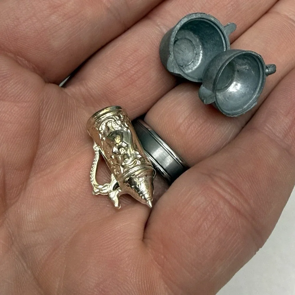 Vintage dollhouse lot miniature cooking pans pots‎ flatware metal tools kitchen